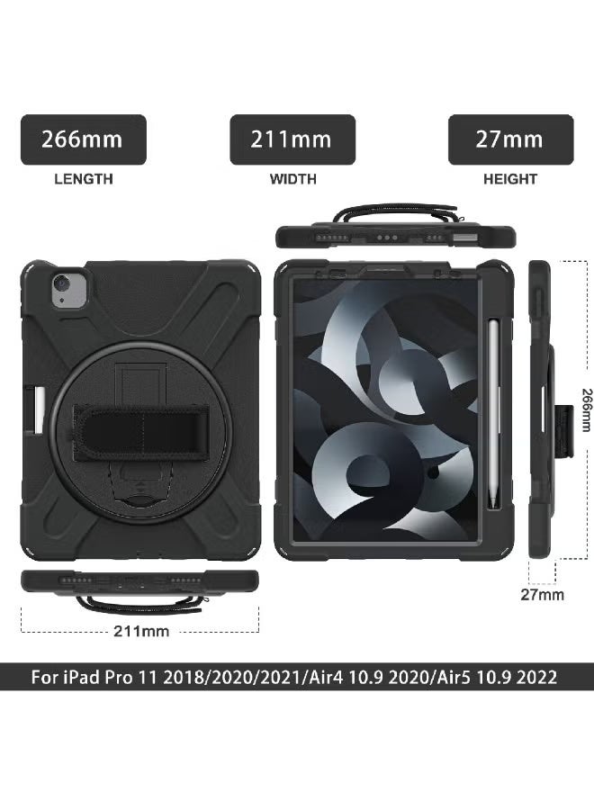 ZOOMEE Case for iPad Air 11-inch M3 (2025) / M2 (2024) iPad Pro 11 2018/2020/2021/Air4 10.9 2020/Air5 10.9 2022 Case, Rugged Heavy Duty Military Grade Shockproof Case,360°Rotation Ring Stand,with Handle Shoulder Strap-S Pen Holder ProtectiveCover,Black - Image 2