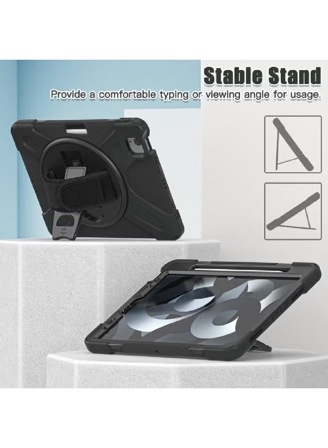 ZOOMEE Case for iPad Air 11-inch M3 (2025) / M2 (2024) iPad Pro 11 2018/2020/2021/Air4 10.9 2020/Air5 10.9 2022 Case, Rugged Heavy Duty Military Grade Shockproof Case,360°Rotation Ring Stand,with Handle Shoulder Strap-S Pen Holder ProtectiveCover,Black - Image 5