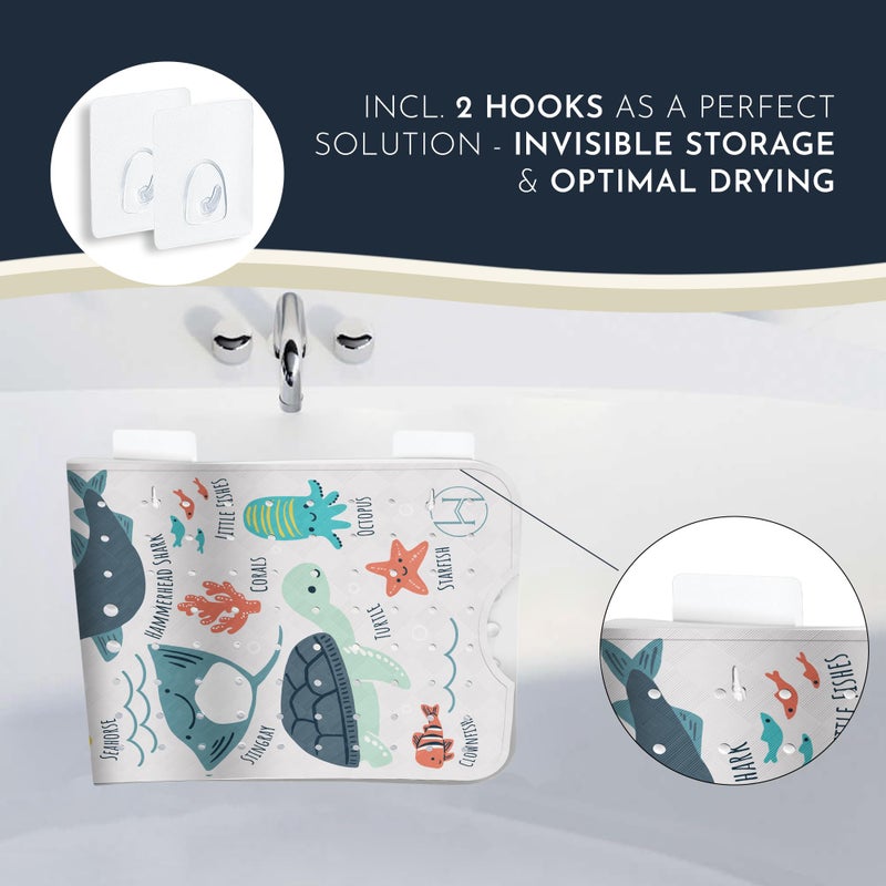 Homerella Bath Tub Mat Non Slip Anti Mold for Kids BPA Free INCL Hooks - homerellaÂ® Ocean Sea Animals 40x16, Baby Bath Mat Non Slip 200 Suction Cups, Non Toxic Machine Washable Toddler Bath Mat, EU Certified - Image 3