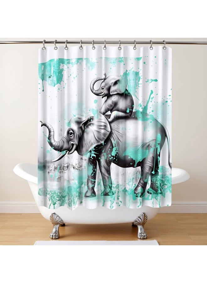 FuShvre Elephant Shower Curtains for Bathroom Wild Animal Oil Painting Style Bathtub Curtain Fabric Bathroom Decor Set Hooks Included 72"x 72" Teal and Gray - Image 4