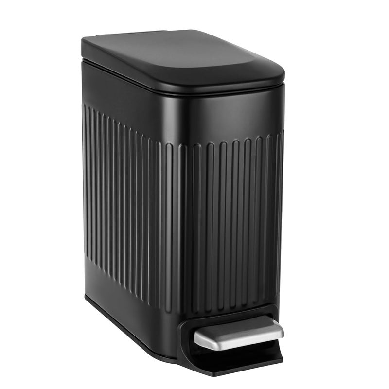 TrashAid Small Black Bathroom Trash Can with Lid Soft Close, 6 Liter / 1.6 Gallon, Stainless Steel Garbage Can with Removable Inner Bucket, Step Pedal, Slim Wastebasket for Toilet, Office, Bedroom - Image 1