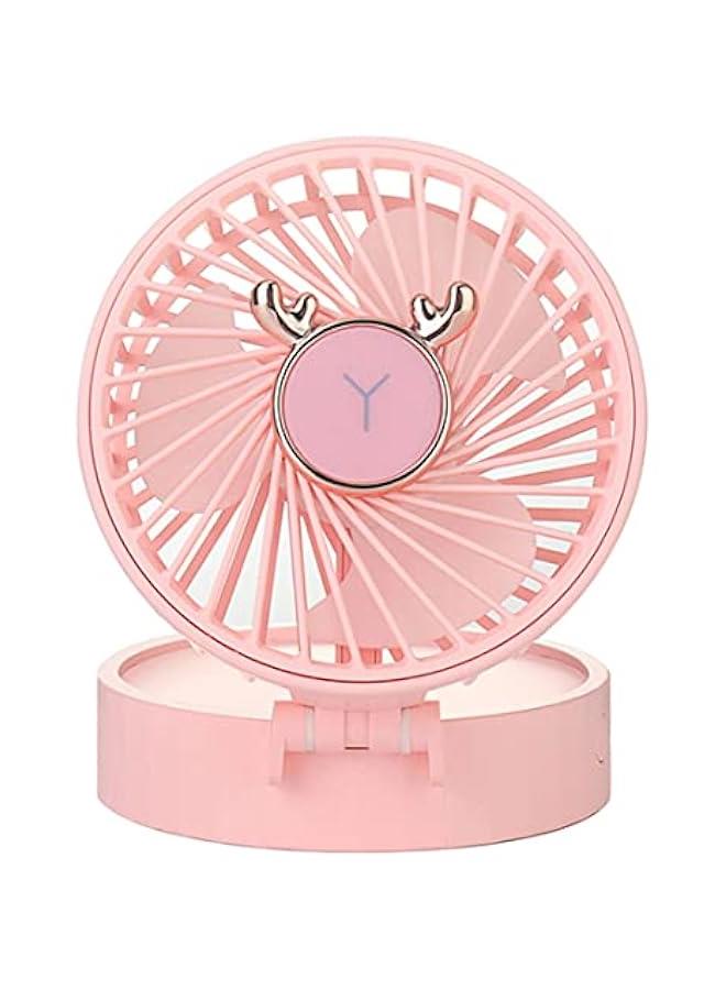 1 PCS USB Charging Cosmetic Mirror With Light Small Fan Folding Pocket Small Fan Hanging Neck Desktop Handheld Fan (pink)  - Image 1