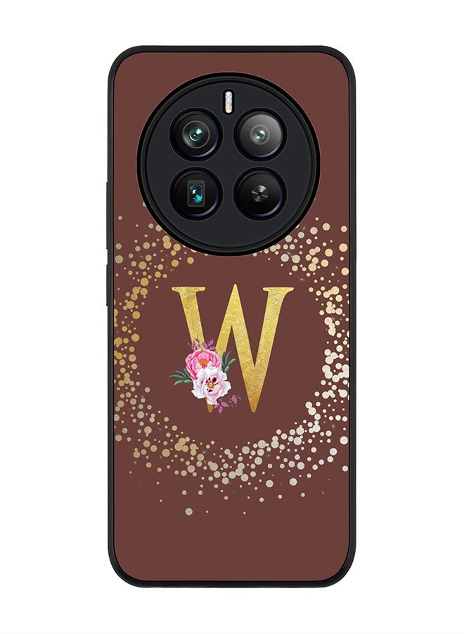 Stylizedd Rugged Black edge case for Realme 12 Pro / Realme 12 Pro Plus 5G, Slim fit Custom Monogram Initial Letter Floral Pattern Alphabet-W (Brown )  - Image 1