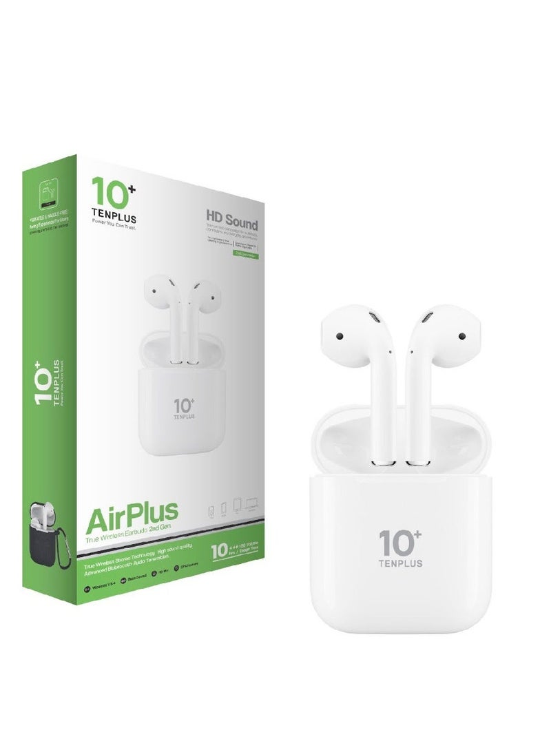 tenplus AirPlus 2nd Gen Wireless Earbuds With Anti-Fingerprint Silicon Case With Power Box White - Image 2