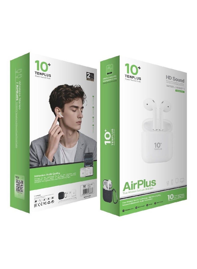 tenplus AirPlus 2nd Gen Wireless Earbuds With Anti-Fingerprint Silicon Case With Power Box White - Image 3