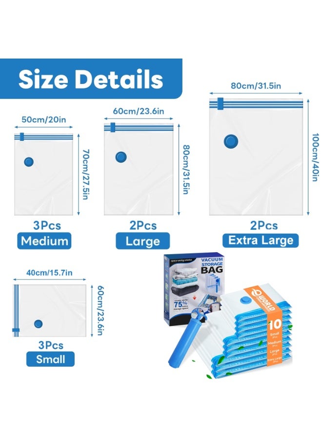 Eworld Vacuum Storage Bags with Hand Pump – Space-Saving Compression Bags for Clothes, Blankets, Comforters & Travel Organization, 10 Pcs - Image 2