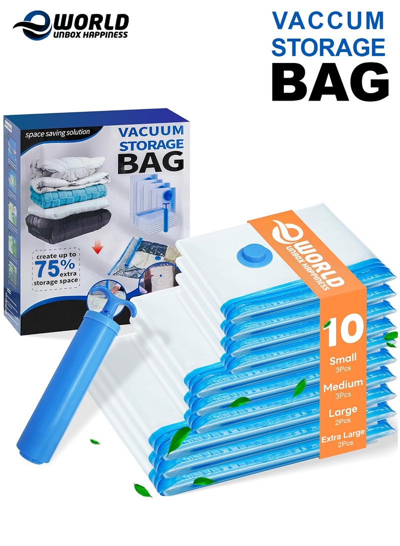 Eworld Vacuum Storage Bags with Hand Pump – Space-Saving Compression Bags for Clothes, Blankets, Comforters & Travel Organization, 10 Pcs - Image 1