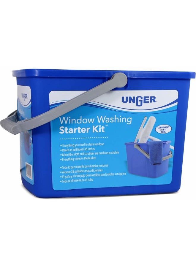 Unger Window Washing Starter Kit with 2-in-1 Microfiber Combi, Collapsible Pole, Microfiber Cloth, and Bucket - Image 2