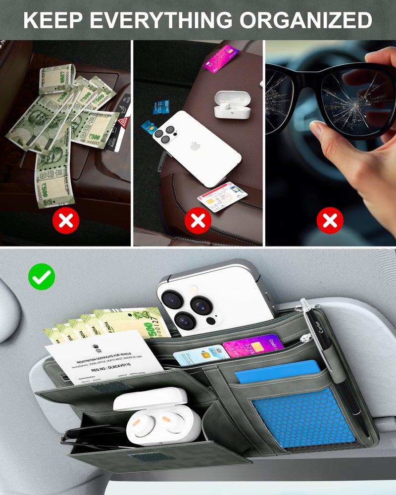 FEDUS Premium Car Sun Visor Organizer Car Organiser and Storage Car Document Holder, Sunglasses Holder for Car, Car All New Accessories Multipocket Pouch Auto Interior Accessories for Truck, SUV, Van - Image 2