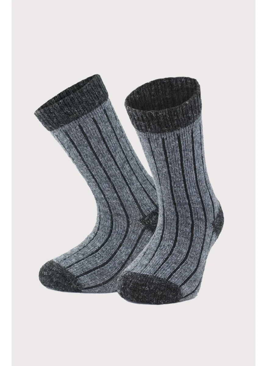 Aytuğ Children's Alpaca Wool Winter 2 Pairs Gray/Anthracite Socket Socks - A-1096-G/A