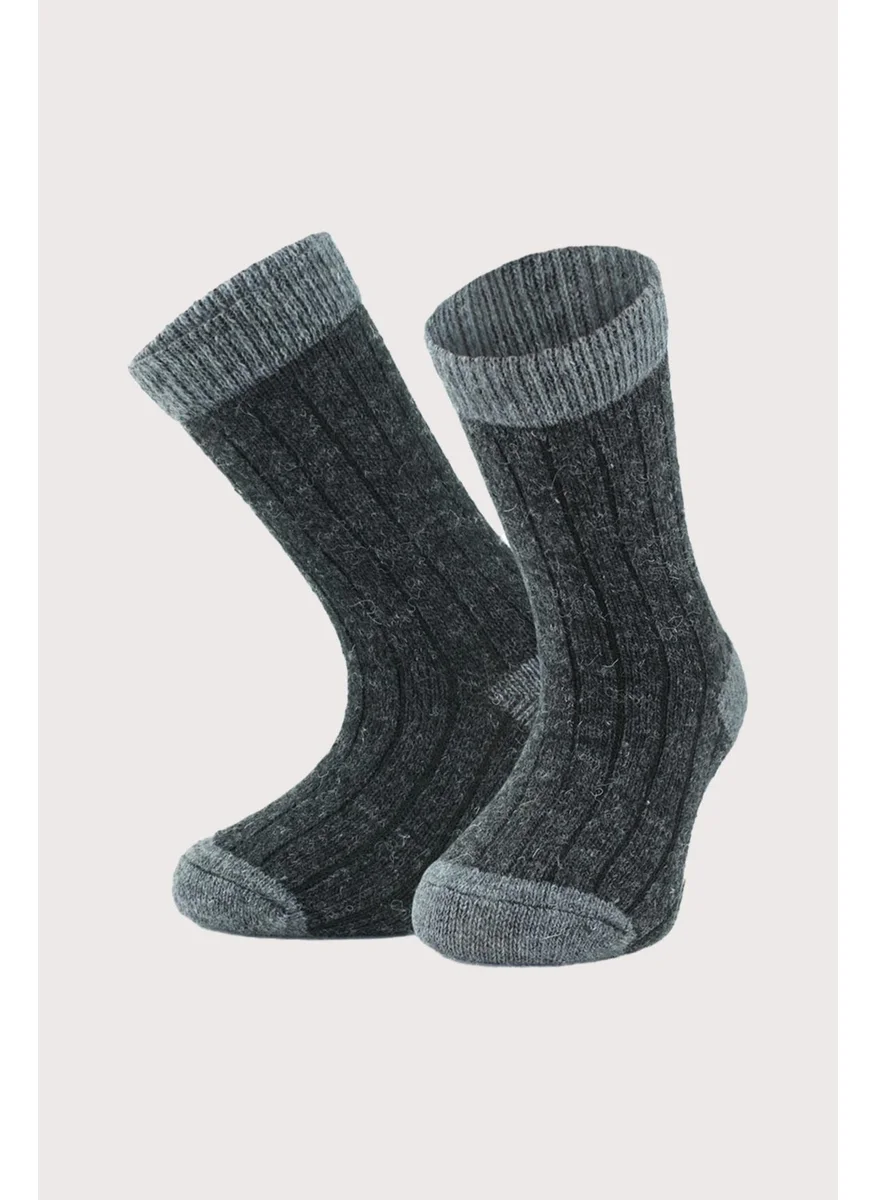 Aytuğ Children's Alpaca Wool Winter 2 Pairs Gray/Anthracite Socket Socks - A-1096-G/A