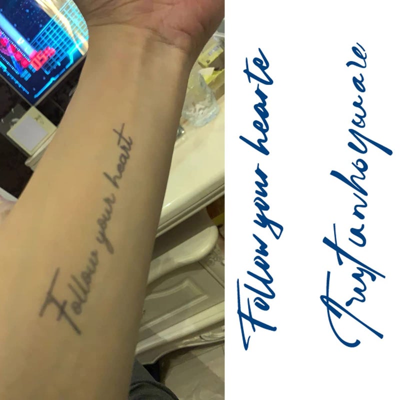 Oottati تاتو مؤقت شبه دائم يدوم 1-2 أسبوع، مقاوم للماء، صغير ولطيف، مظهر واقعي، بدون لاصق، بدون انعكاس، ملصقات فن الجسم للبالغين، 2 ورقة، كلمات واقتباسات اتبع قلبك