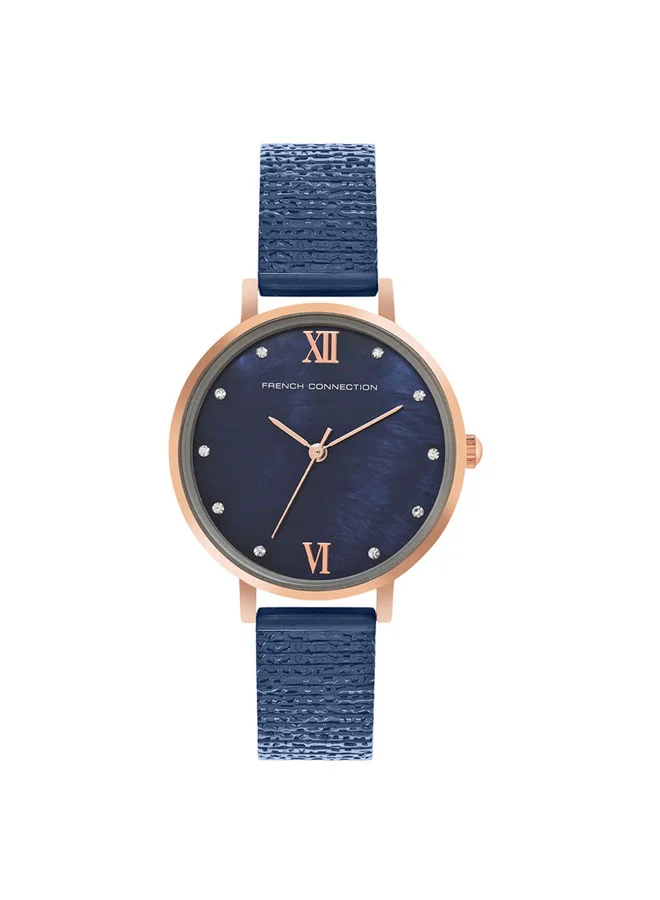 فرنش كونكشن 34mm Women's Quartz Watch with Blue Mother-of-Pearl Dial