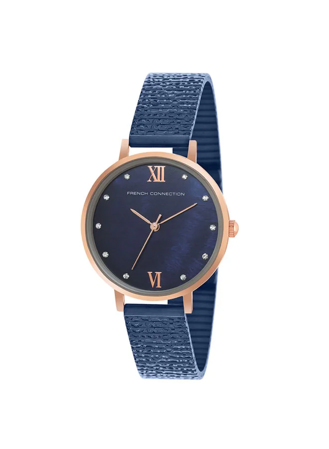فرنش كونكشن 34mm Women's Quartz Watch with Blue Mother-of-Pearl Dial