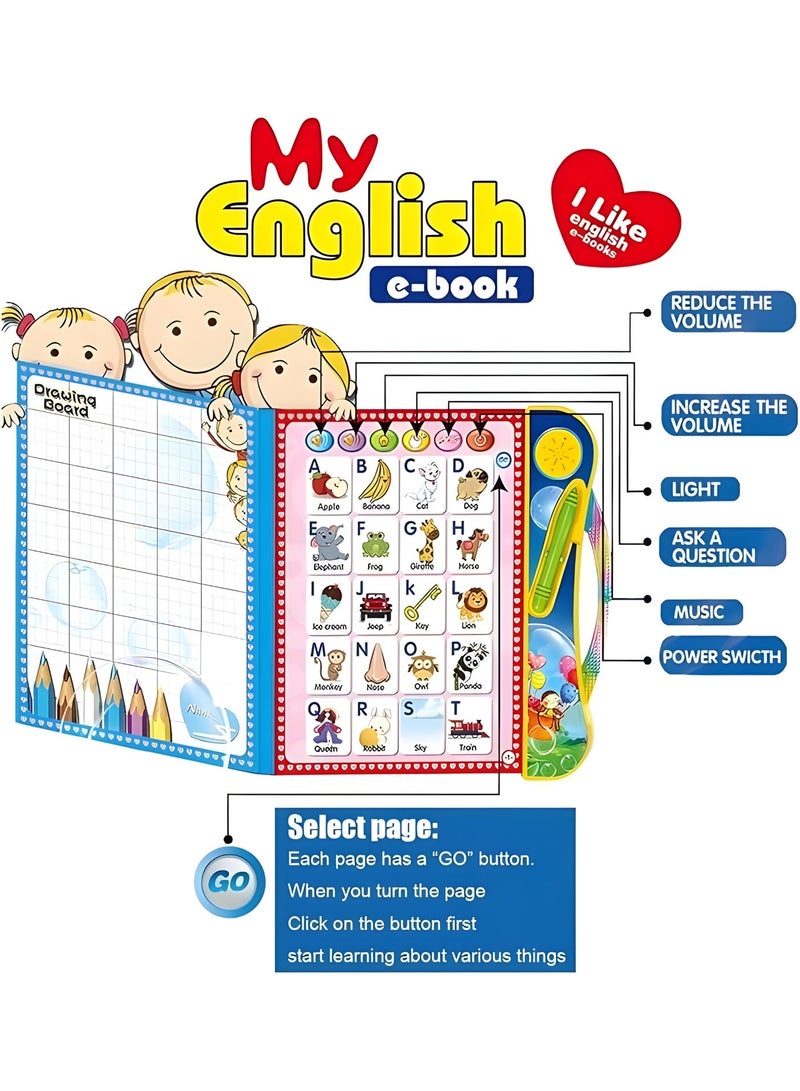 كتب أوربان تريندو التفاعلية للأطفال، كتاب صوتي للأنشطة، أكثر من 200 محتوى تعليمي، تتضمن الحروف الأبجدية، والعد، وأجزاء الجسم، والعائلة، والتهجئة، والفواكه، وغيرها | ألعاب تعليمية للأطفال الصغار من عمر 3 سنوات فما فوق (أزرق) - Image 3