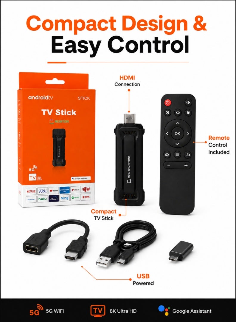 HONTON HDMI TV Stick with Remote Control, Dual Band Wi-Fi, Bluetooth, HDMI Extender, USB Powered Streaming Media Player - Black - Image 4