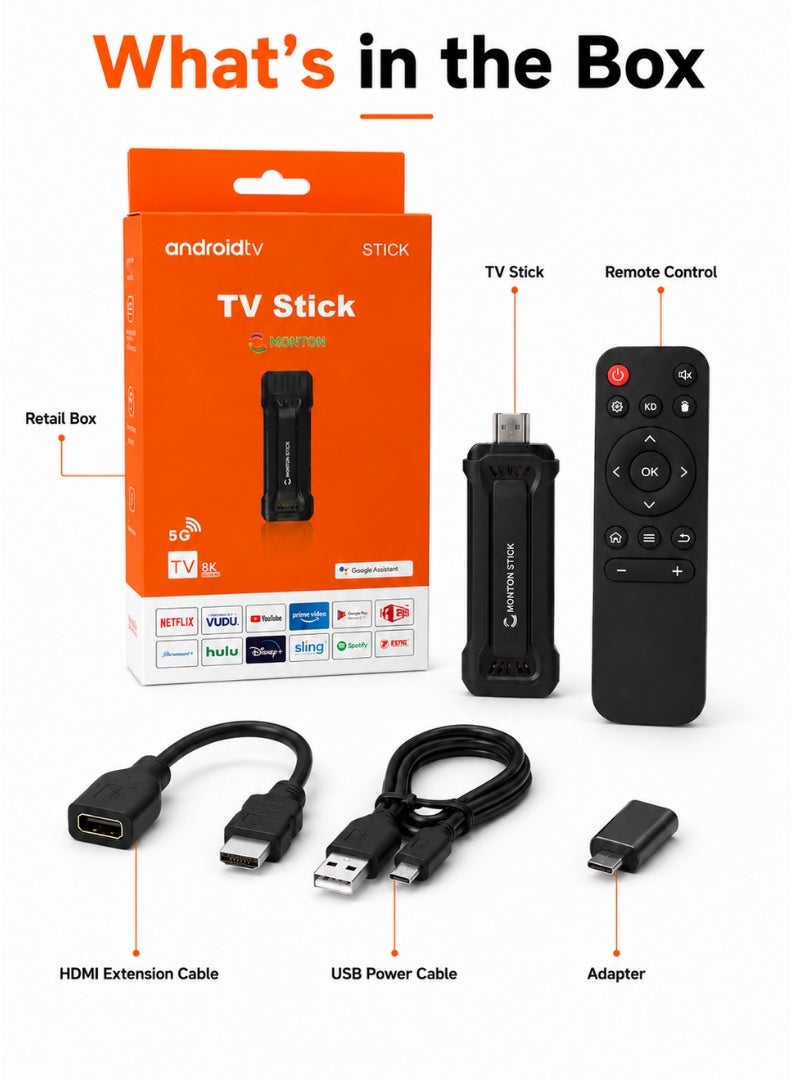 HONTON HDMI TV Stick with Remote Control, Dual Band Wi-Fi, Bluetooth, HDMI Extender, USB Powered Streaming Media Player - Black - Image 5