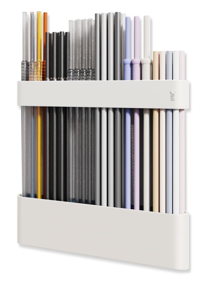 ABLY Straw Holder, reusable straw storage rack, suitable for kitchen walls, counters, cabinet doors, refrigerator doors, etc (white) - Image 1