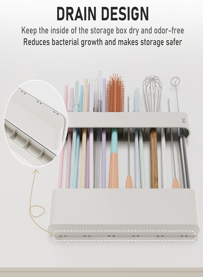 ABLY Straw Holder, reusable straw storage rack, suitable for kitchen walls, counters, cabinet doors, refrigerator doors, etc (white) - Image 5