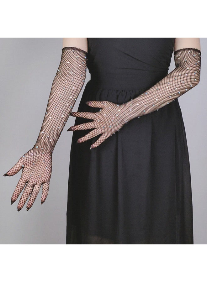 Women Rhinestone Fishnet Gloves Mesh Sparkly Glitter Fashion Opera Gloves For 80s Party Costumes  - Image 5