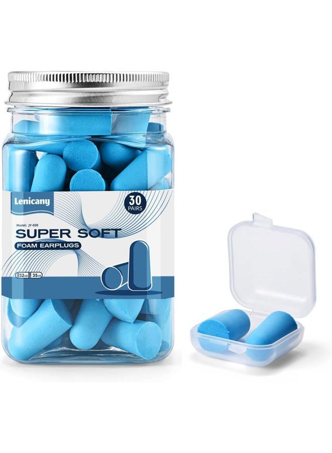 Lenicany 30Pair Soft Foam EarPlugs, 32dB Disposable Sound Blocking Noise Cancelling Ear Plugs for Sleeping/Concerts Loud Music/Shooting Guns/Work Construction, Hearing Safety Protection (Blue) - Image 1