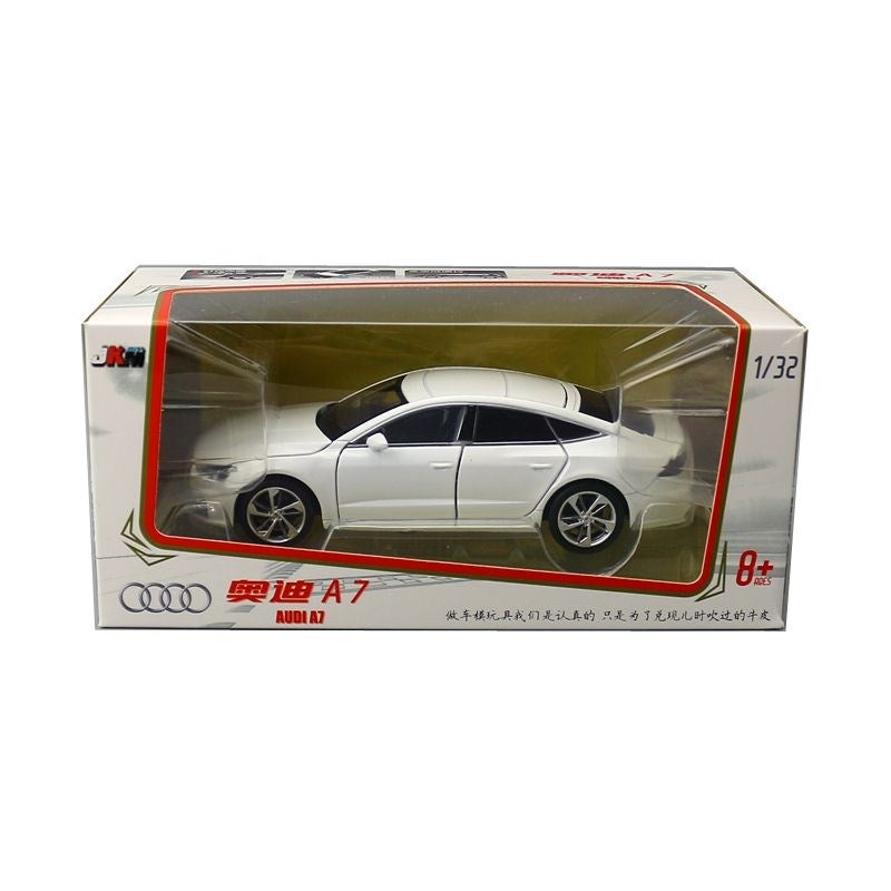 JKM toy alloy car 1:32 model 2019 Audi A7 sedan sound and light six-door shock absorber steering boxed White 