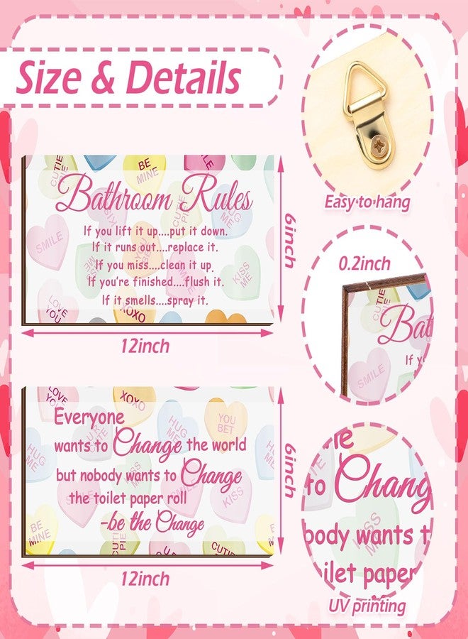 جيتك مجموعة من قطعتين من لافتات الحمام المرحة من جيتك، ديكور جدار الحمام، إكسسوارات جدار المرحاض، لافتات خشبية ريفية للمرحاض (عيد الحب) - Image 3