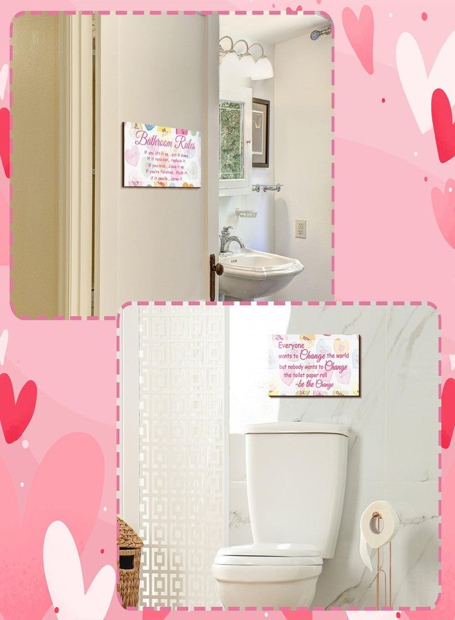 جيتك مجموعة من قطعتين من لافتات الحمام المرحة من جيتك، ديكور جدار الحمام، إكسسوارات جدار المرحاض، لافتات خشبية ريفية للمرحاض (عيد الحب) - Image 5