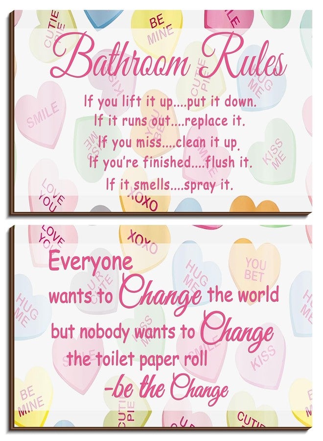 جيتك مجموعة من قطعتين من لافتات الحمام المرحة من جيتك، ديكور جدار الحمام، إكسسوارات جدار المرحاض، لافتات خشبية ريفية للمرحاض (عيد الحب) - Image 1