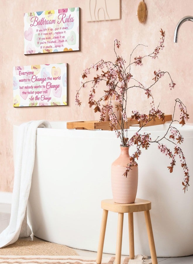 جيتك مجموعة من قطعتين من لافتات الحمام المرحة من جيتك، ديكور جدار الحمام، إكسسوارات جدار المرحاض، لافتات خشبية ريفية للمرحاض (عيد الحب) - Image 2