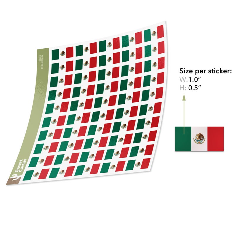 Desert Cactus Mexico Country Flag Sticker Decal 1 Inch Rectangle Sheets 50 Total Pieces Kids Logo Scrapbook Car Vinyl Window Bumper Laptop Mexican R - Image 2