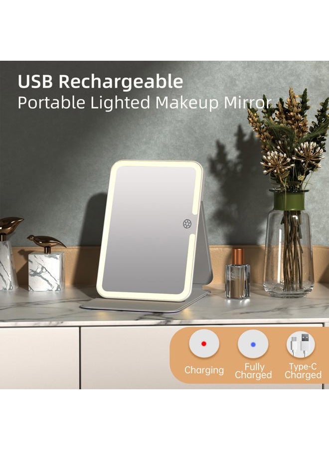 FUNTOUCH Rechargeable Travel Lighted Makeup Mirror with PU Leather Cover, Portable Travel Makeup Mirror with lights, 3 Color Lighting,Touch Sensor Dimmable, Light Up Tabletop Cosmetic Mirror Folding Flower  - Image 3