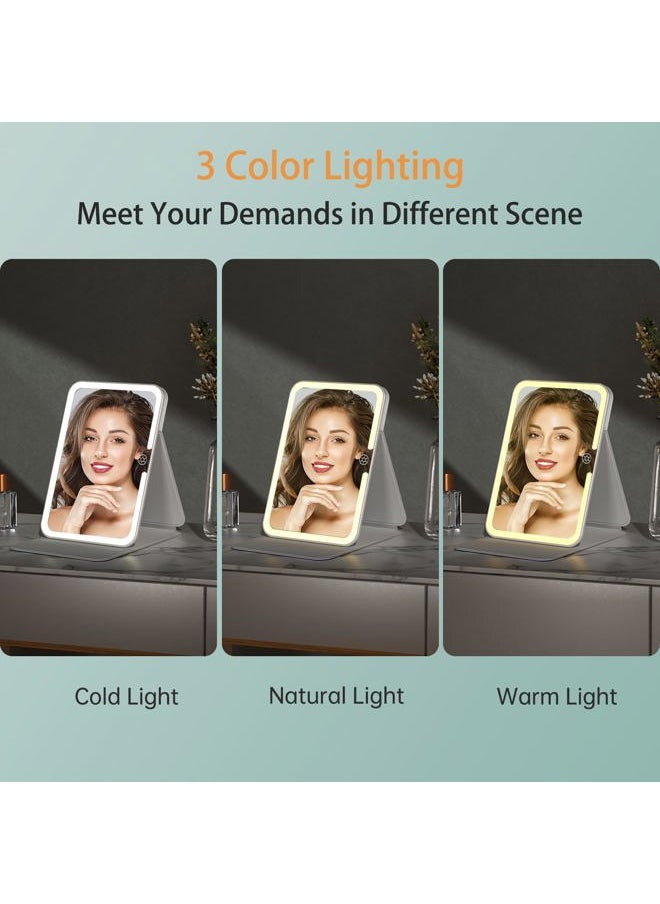 FUNTOUCH Rechargeable Travel Lighted Makeup Mirror with PU Leather Cover, Portable Travel Makeup Mirror with lights, 3 Color Lighting,Touch Sensor Dimmable, Light Up Tabletop Cosmetic Mirror Folding Flower  - Image 2