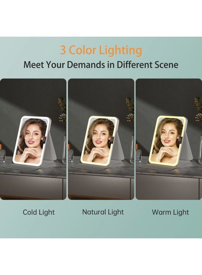 FUNTOUCH Rechargeable Travel Lighted Makeup Mirror with PU Leather Cover, Portable Travel Makeup Mirror with Lights, 3 Color Lighting,Touch Sensor Dimmable, Light Up Tabletop Cosmetic Mirror Folding Flower - Image 2