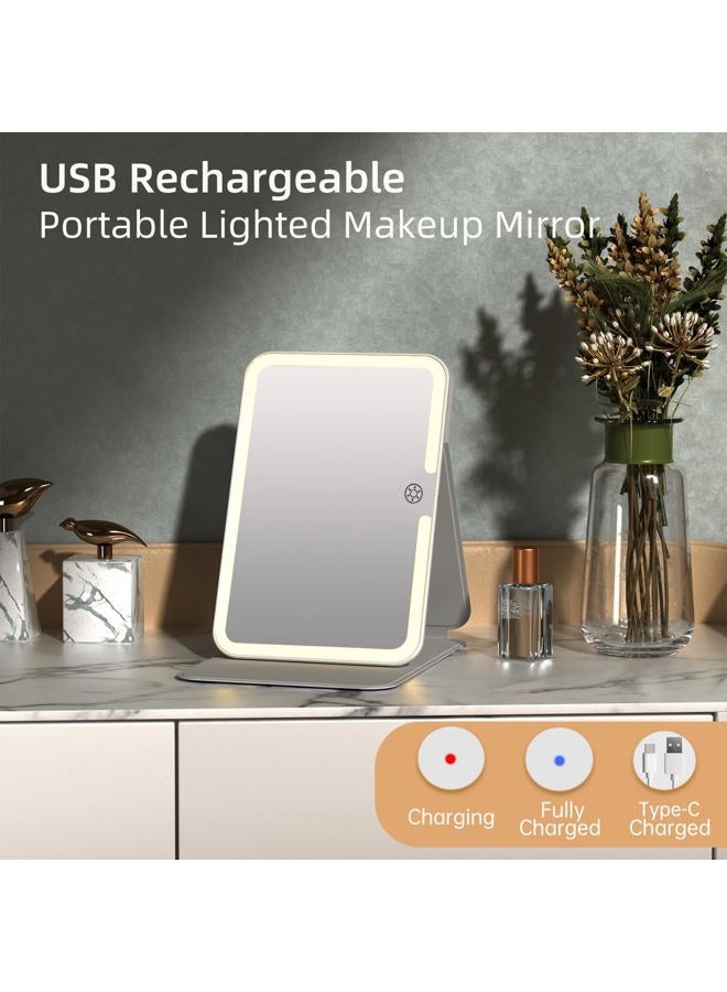 FUNTOUCH Rechargeable Travel Lighted Makeup Mirror with PU Leather Cover, Portable Travel Makeup Mirror with Lights, 3 Color Lighting,Touch Sensor Dimmable, Light Up Tabletop Cosmetic Mirror Folding Flower - Image 3