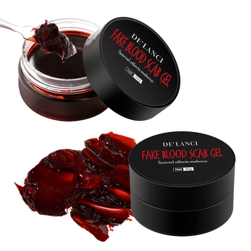 La Catrina DE'LANCI Fake Blood Scab, 2 Pcs Coagulated Blood Gel Washable, Realistic Scar Blood Halloween SFX Makeup on the Face/Body, Prefect Zombie Vampire Monster Cosplay Stage Blood Clothes - 60g (2.12 oz)