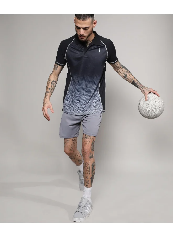 Campus Sutra Men's Black & Grey Ombre Polo Activewear T-Shirt