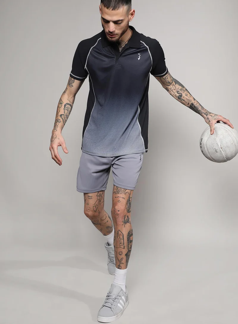 Campus Sutra Men's Black & Grey Ombre Polo Activewear T-Shirt