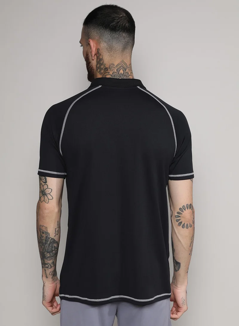 Campus Sutra Men's Black & Grey Ombre Polo Activewear T-Shirt
