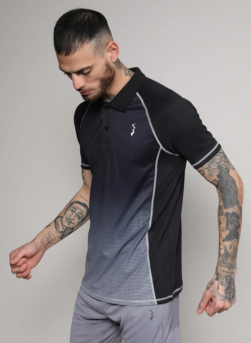 Campus Sutra Men's Black & Grey Ombre Polo Activewear T-Shirt