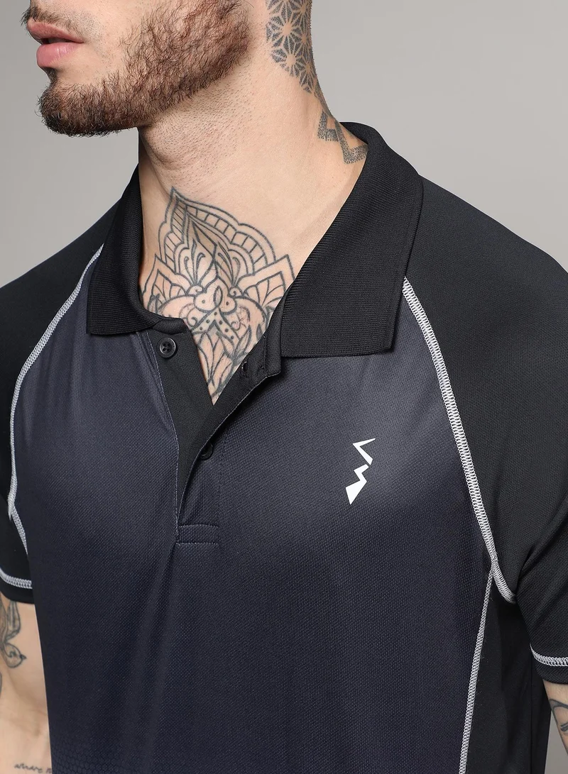 Campus Sutra Men's Black & Grey Ombre Polo Activewear T-Shirt