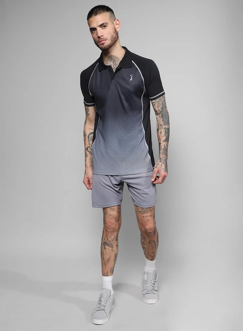 Campus Sutra Men's Black & Grey Ombre Polo Activewear T-Shirt