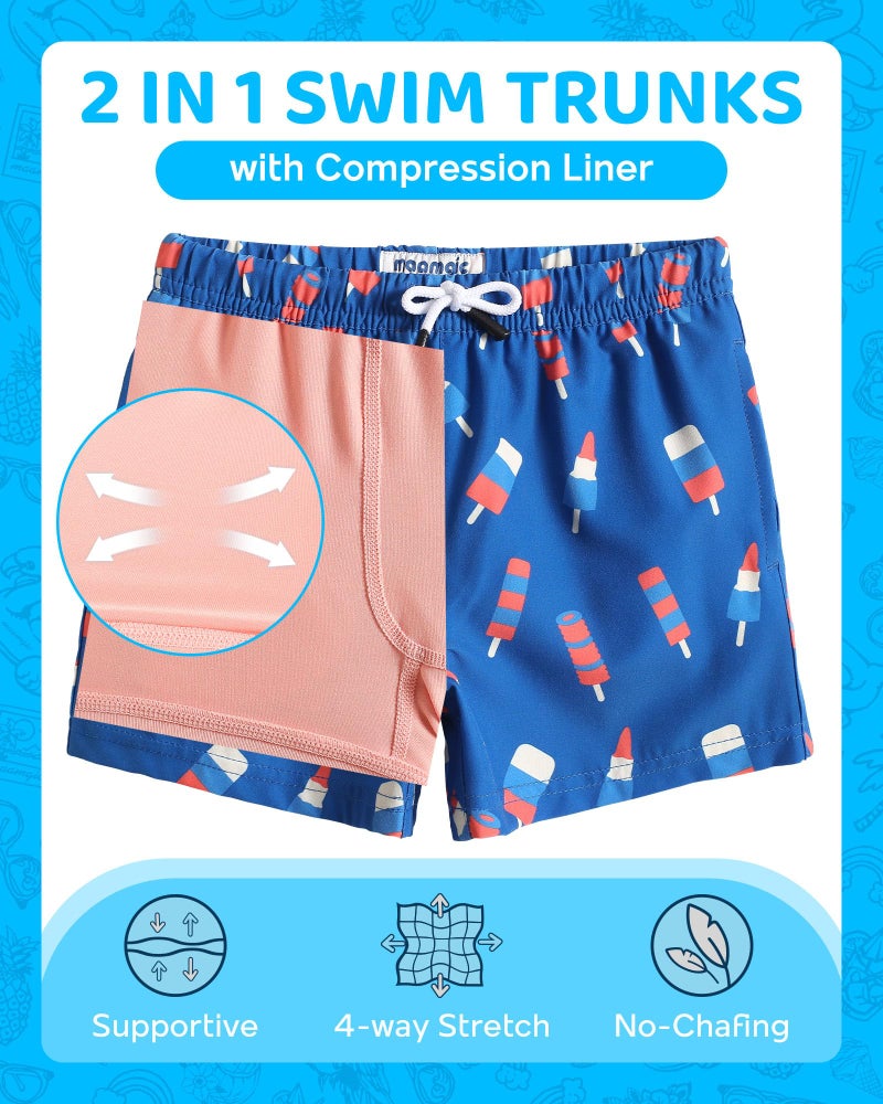maamgic Boys Swim Trunks with Compression Liner Toddler Boy Swimsuit Quick Dry 4-Way Stretch Swimming Trunks Ice Cream Ocean Blue 5-6 Years - Image 2
