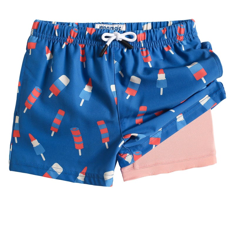 maamgic Boys Swim Trunks with Compression Liner Toddler Boy Swimsuit Quick Dry 4-Way Stretch Swimming Trunks Ice Cream Ocean Blue 5-6 Years - Image 1