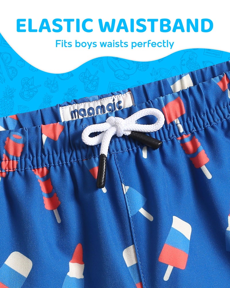 maamgic Boys Swim Trunks with Compression Liner Toddler Boy Swimsuit Quick Dry 4-Way Stretch Swimming Trunks Ice Cream Ocean Blue 5-6 Years - Image 3