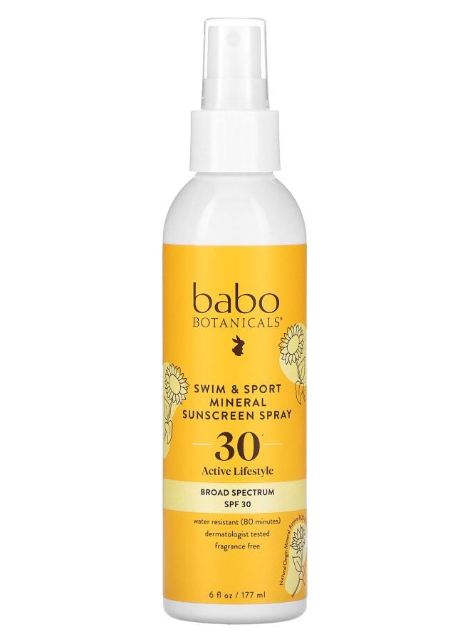 رذاذ واقي شمس معدني للسباحة والرياضة SPF 30 6 أونصة سائلة (177 مل)