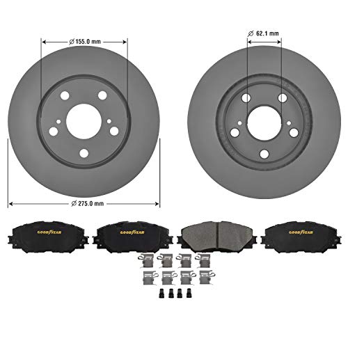 Goodyear Brakes PRK91862F | Front Premium Brake Kit with Pair (2) of AntiOx Coated Brake Rotors and Ceramic Brake Pads fits Lexus HS250h 12-10; Scion xB 15-08; Toyota Prius V 17-12, RAV4 18-06 - Image 3