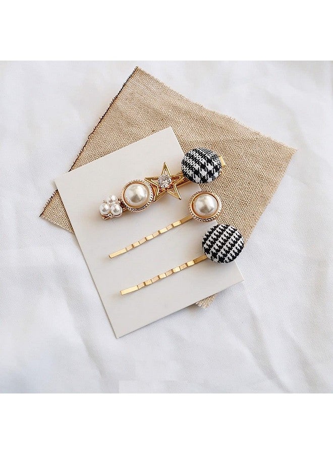 NGEL 3Pcs Button Hairpin/ Styling Hair Pin/ Metal Hair Pins/ Elegant Pearl Hair Pins For Women & Girls - Image 1