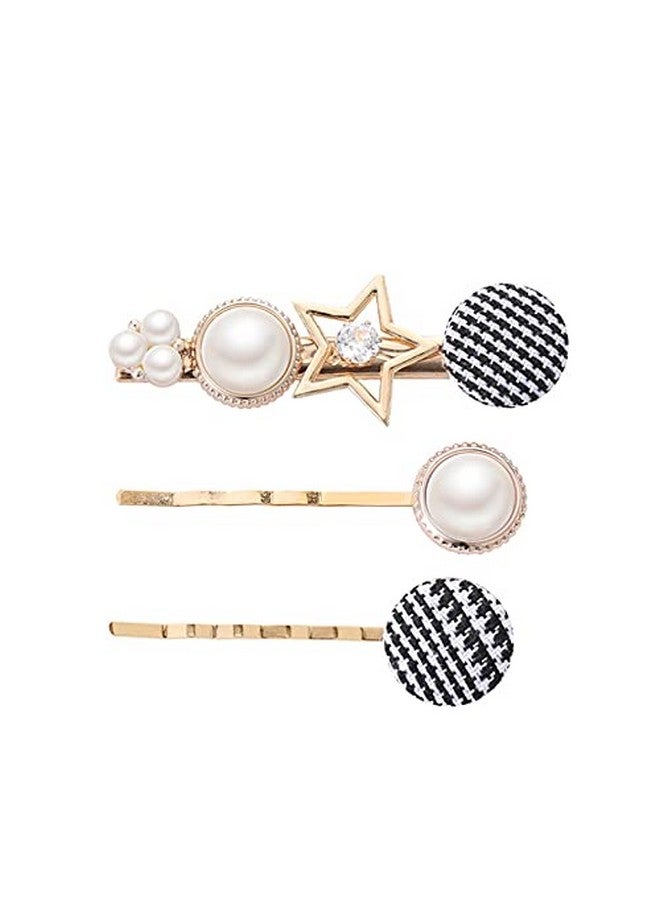 NGEL 3Pcs Button Hairpin/ Styling Hair Pin/ Metal Hair Pins/ Elegant Pearl Hair Pins For Women & Girls - Image 4