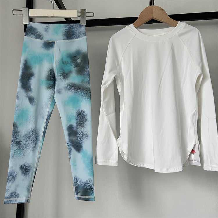 New Comfortable Outer Wear Long-Sleeved Printed Trousers Tight Quick-Drying Breathable Children'S Physical Education Sports Yoga Suit - Image 1